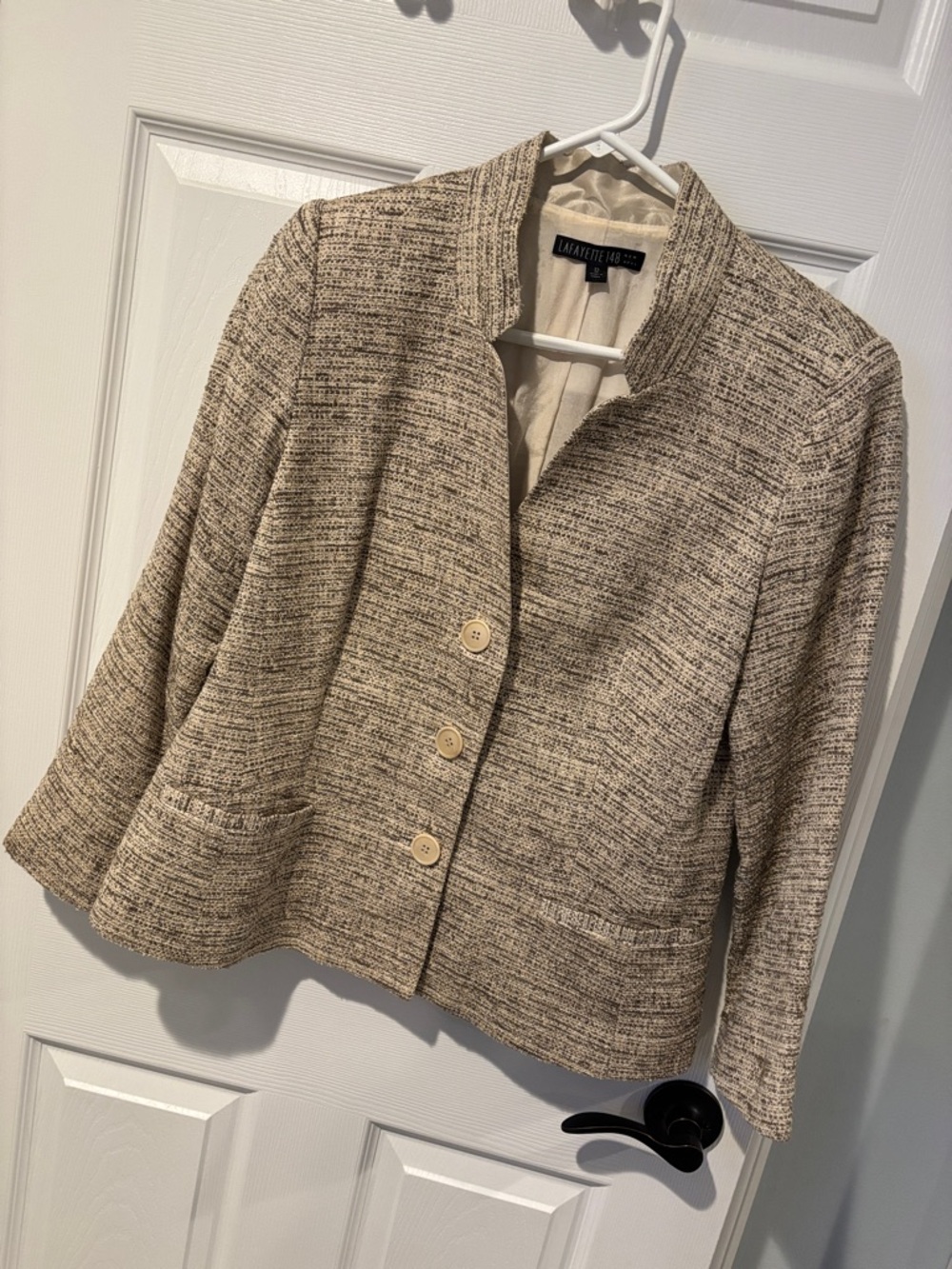 Lafayette 148 New York Beige Tweed Button Blazer